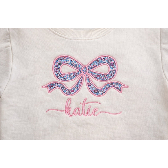 Blanks Boutique Girls Sweatshirt Katie Embroidered Bow Size 6 - Picture 2 of 6